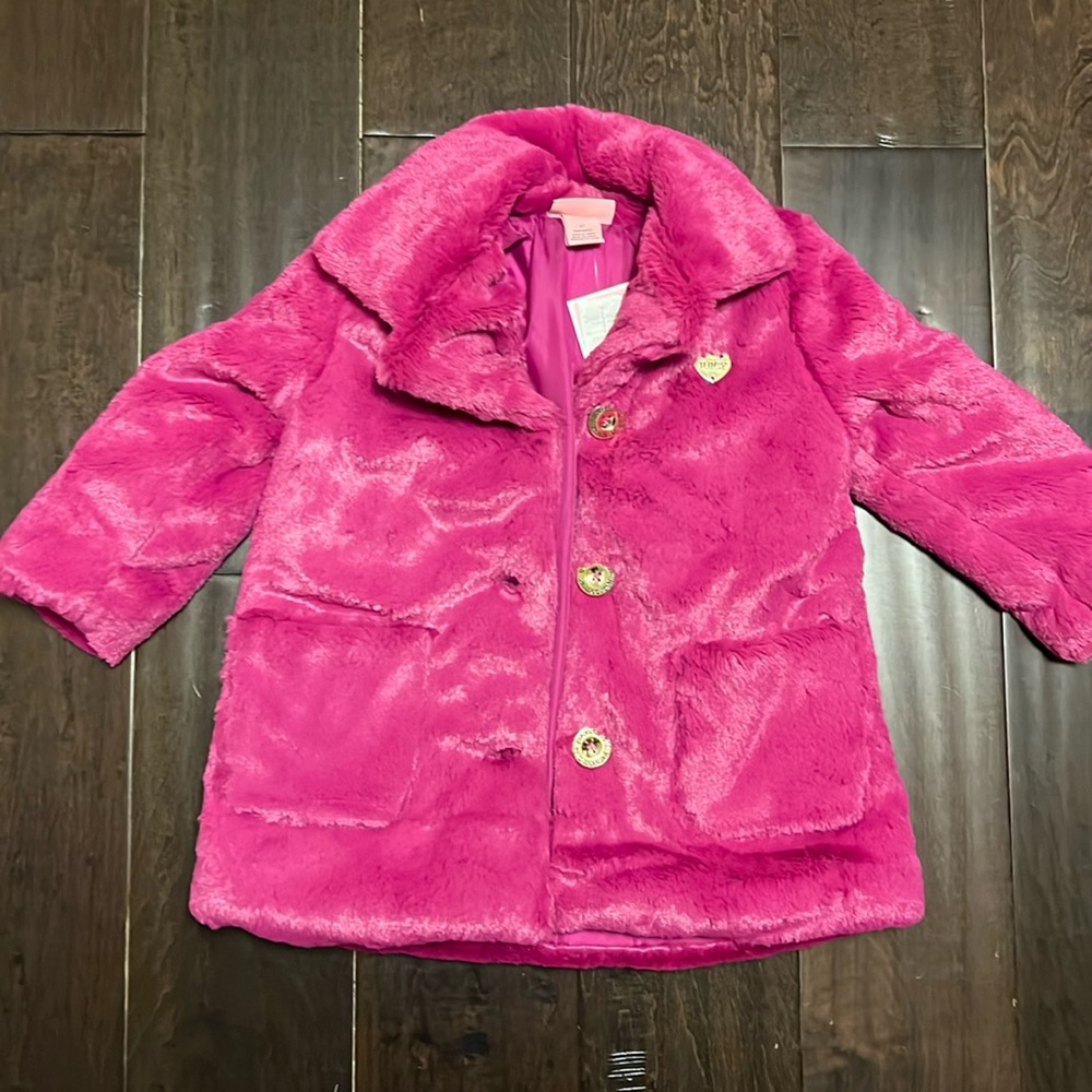 NWT Juicy Couture Toddler Girls Beautiful Pink Fur Coat!